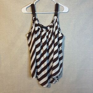 Lane Bryant Womens Blouse Brown White Striped Size 24 Adjustable Straps Summer